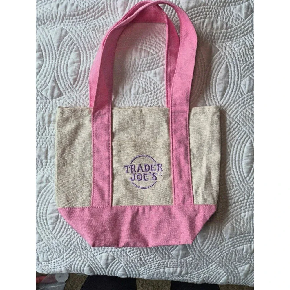 EUC Trader Joe's Canvas Mini Tote Bag Mint Green Pastel Pink Bundle